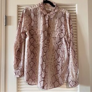 EQUIPMENT Women’s 100% Snake-Print Silk Long-Sleeve Shirt Blouse (Size L) Pink